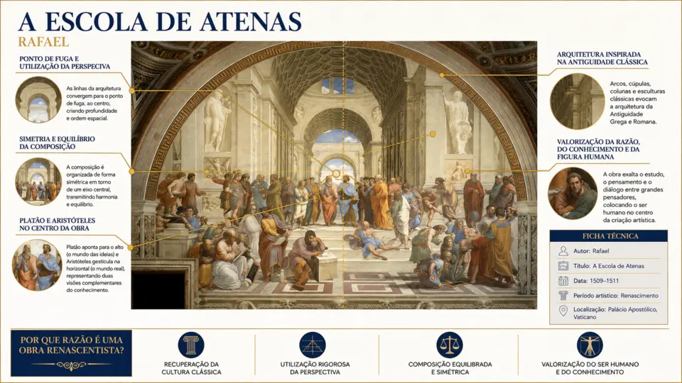 Poster científico de História da Arte sobre A Escola de Atenas, de Rafael