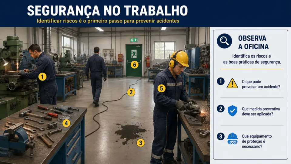 Recurso visual de formação profissional para identificar riscos numa oficina